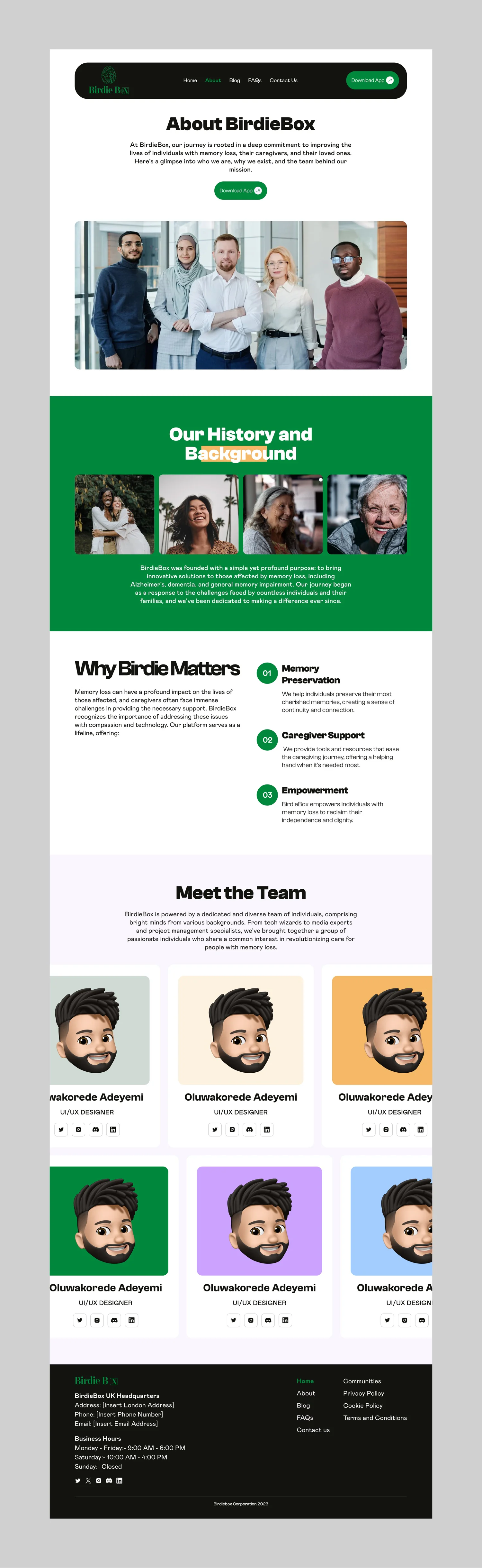 BirdieBox about and feature sections