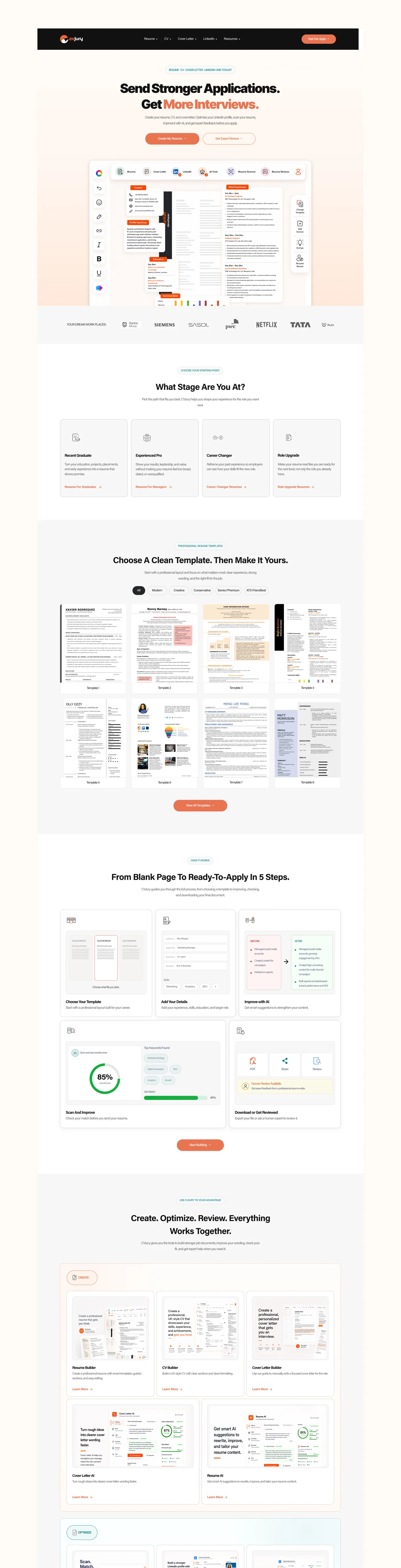 Redesigned CVJury homepage — upper half