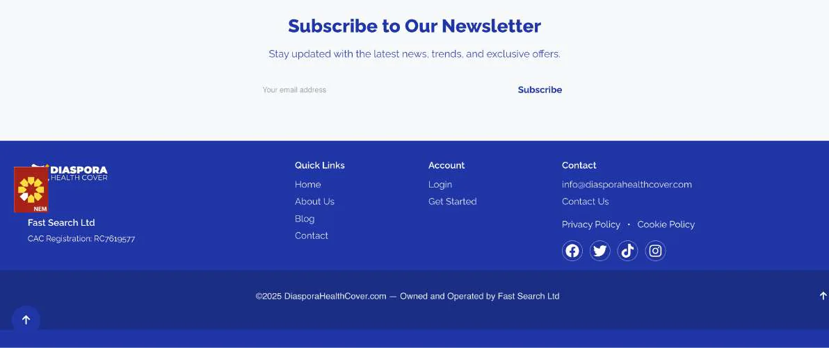 Diaspora Health Cover — original footer