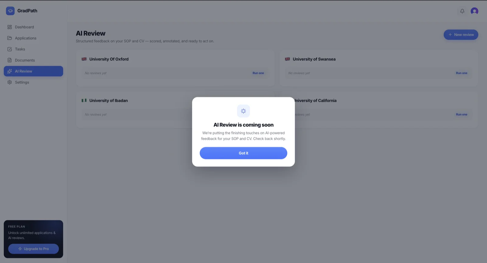 GradPath AI Review — a considered coming-soon state ahead of the v2 launch
