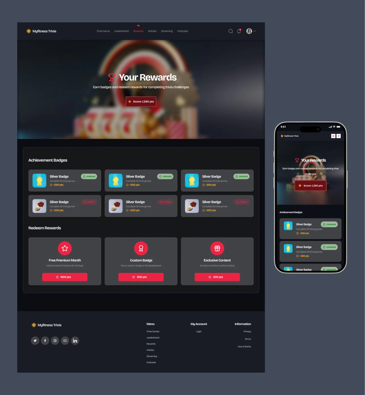 MyFitness rewards screen