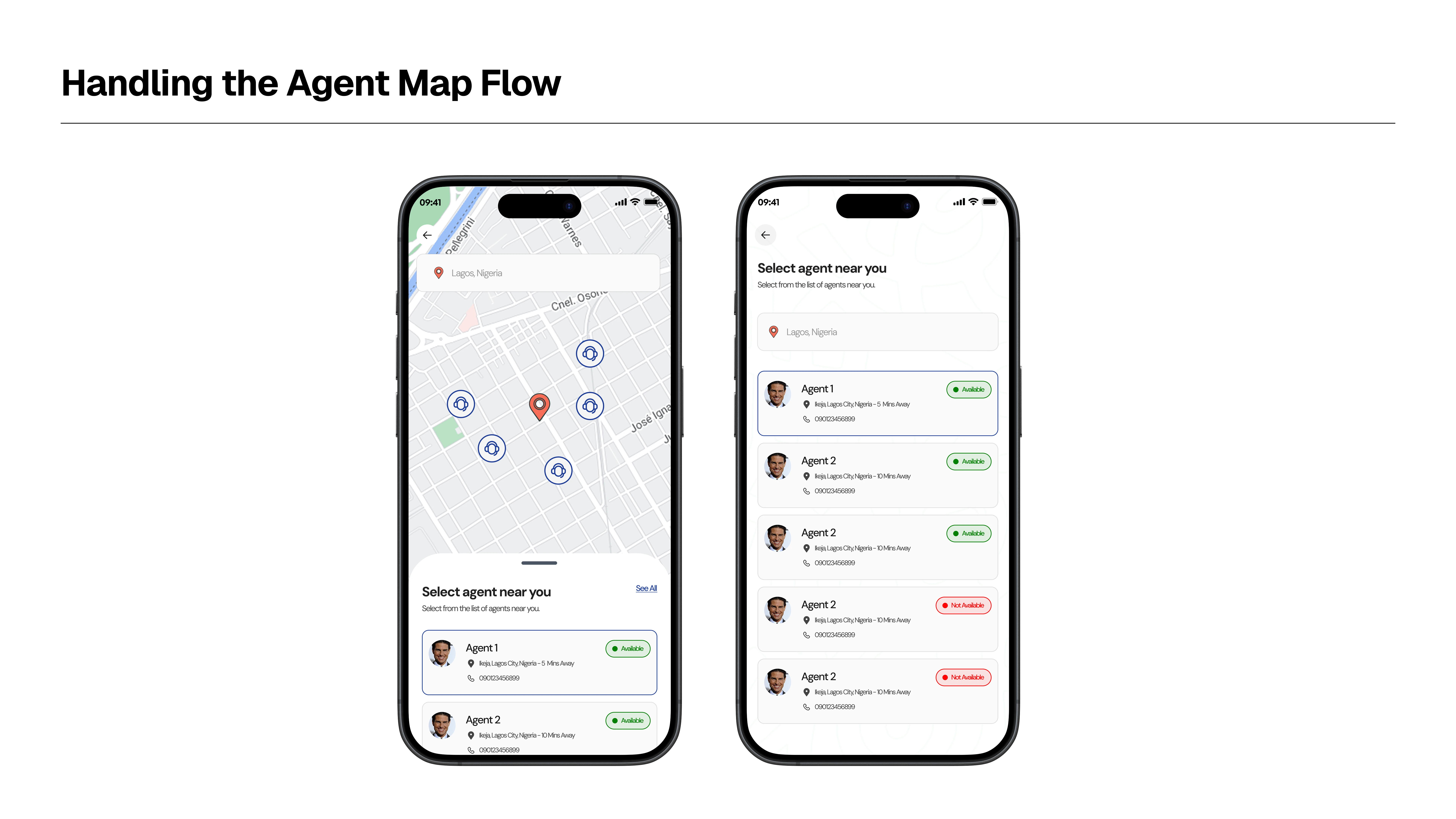 Agent map and bottom-sheet cards