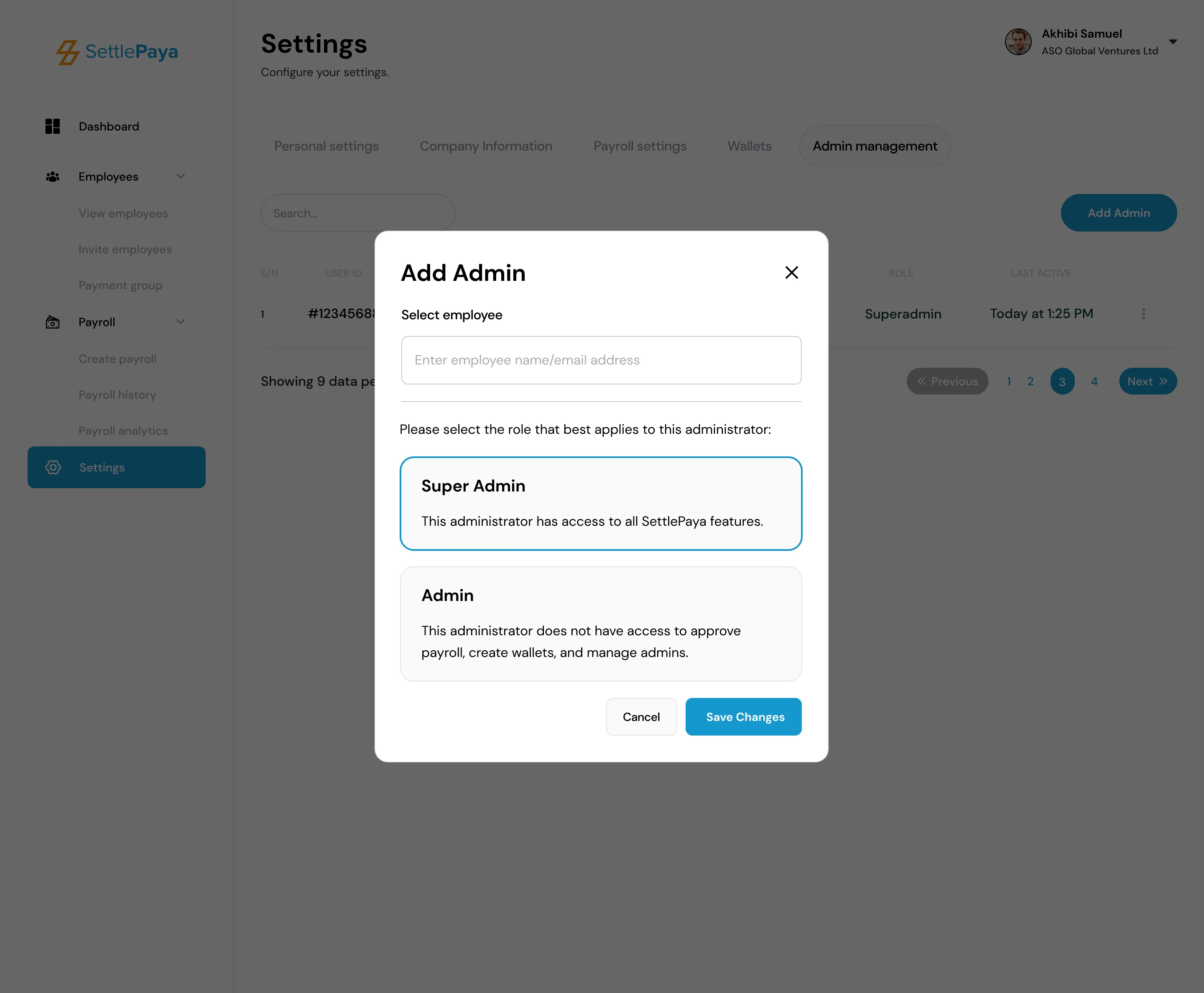 SettlePaya — add admin dialog
