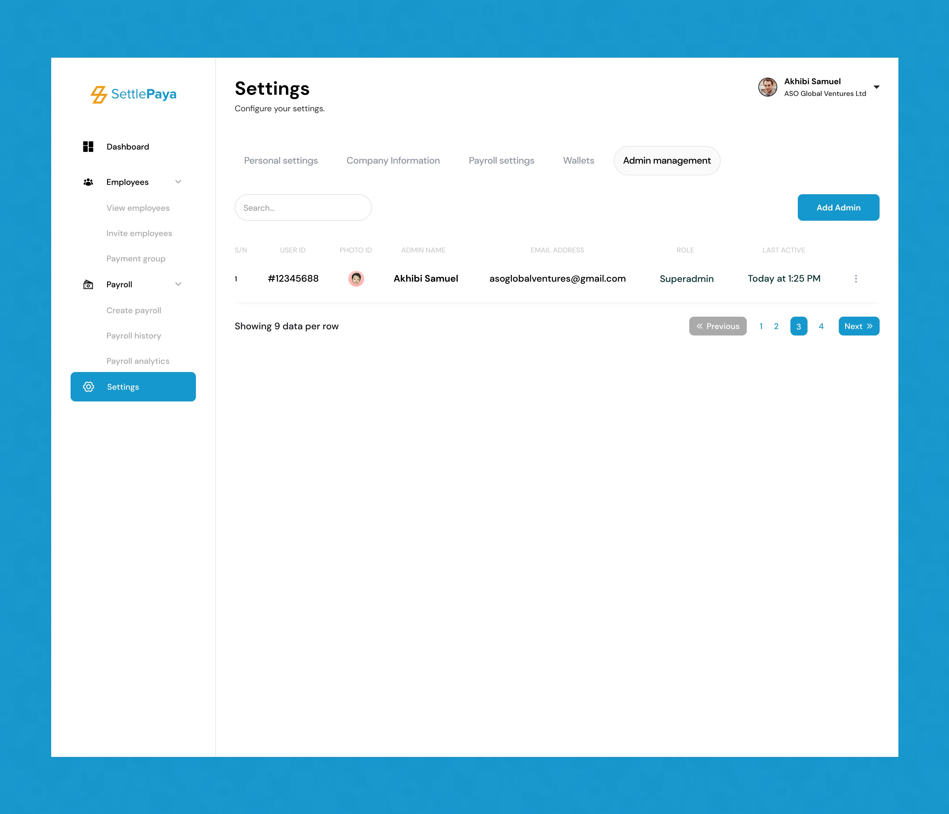 SettlePaya — admin management list