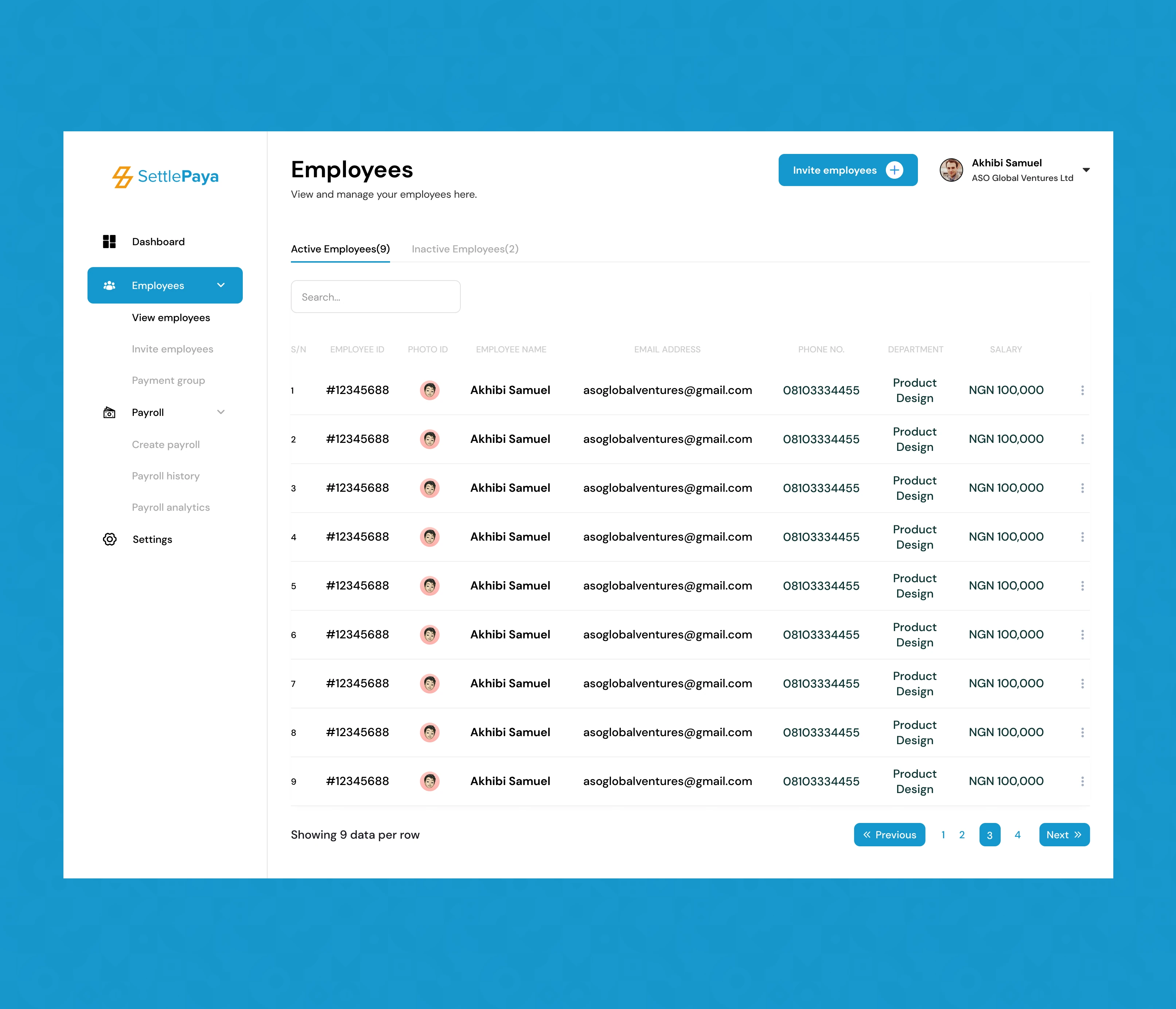 SettlePaya — view all employees