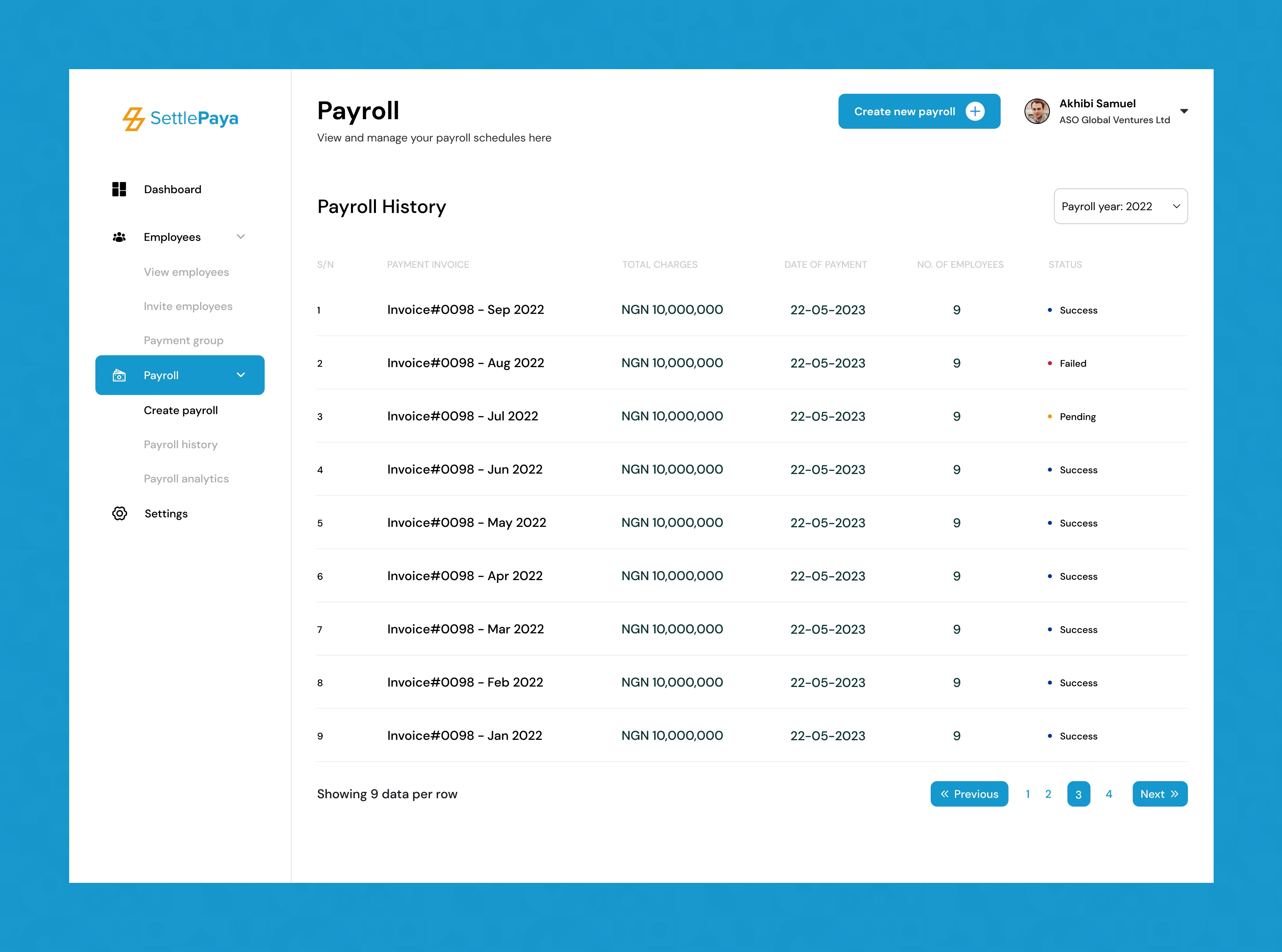 SettlePaya — payroll history