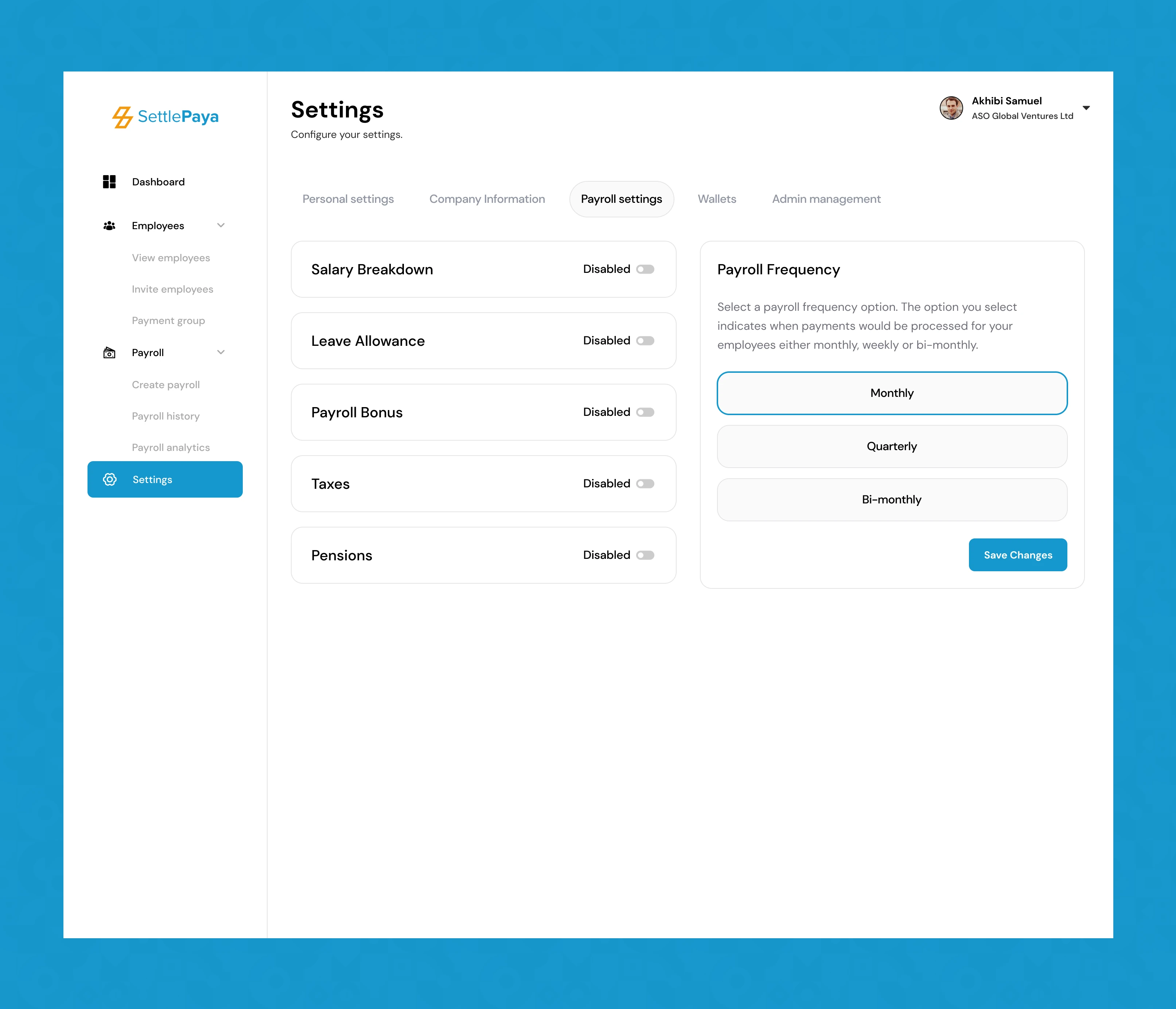 SettlePaya — payroll settings