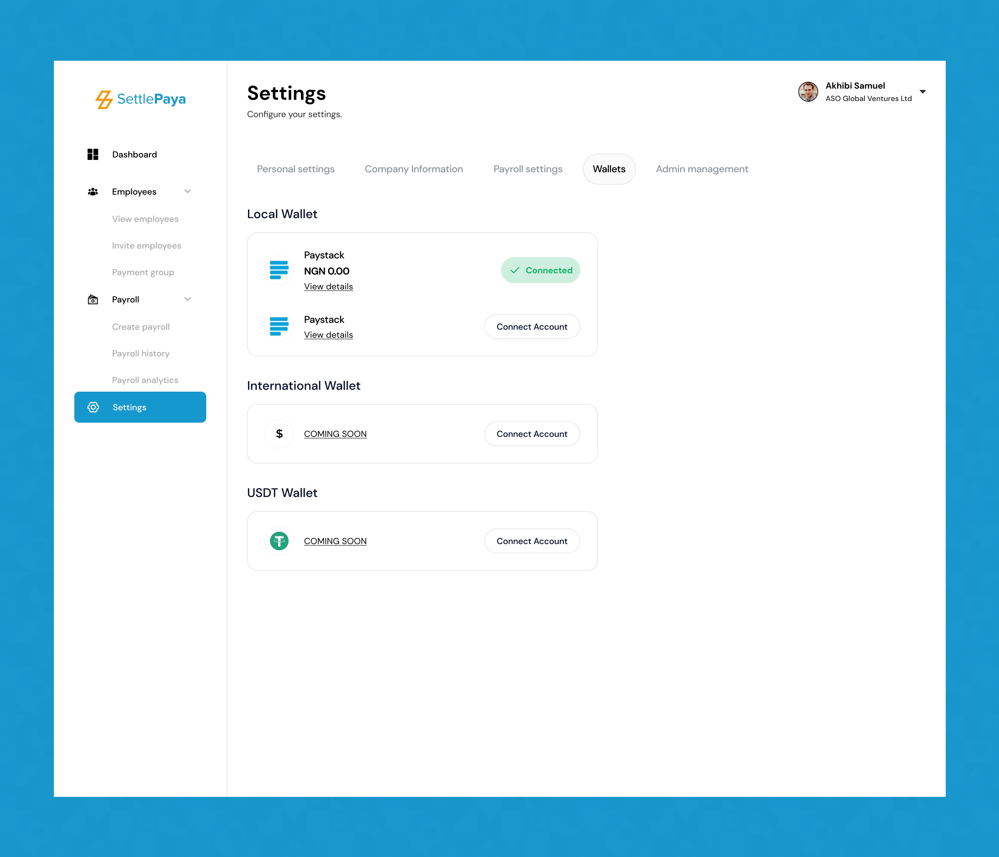 SettlePaya — wallet settings